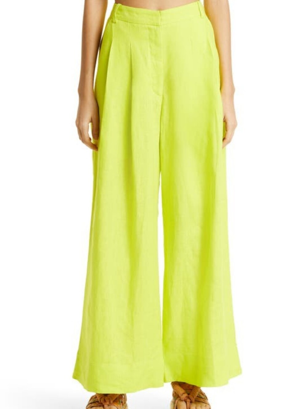 Farm Rio Lime Green Wide Leg Linen Trousers 306349